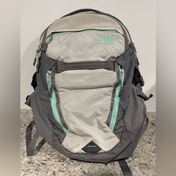 The North Face Women's Surge Laptop Backpack Light Gray Teal - Picture 2 of 10